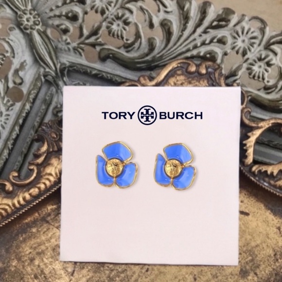 TORY BURCH • Periwinkle Blue Fleur Flower Earrings - Picture 6 of 6